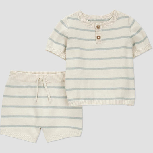 Carter's Just One You Baby Boys' Striped Short Sleeve Top & Bottom Set - Green 3M