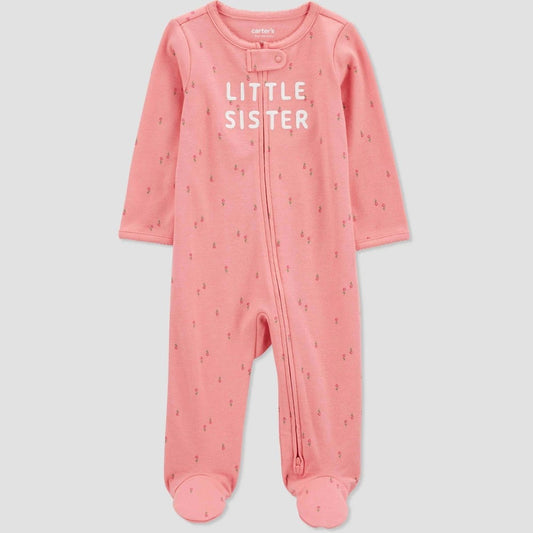 Carter's Floral Little Sister Sleep N' Play Pink 9M Footed Pajamas
