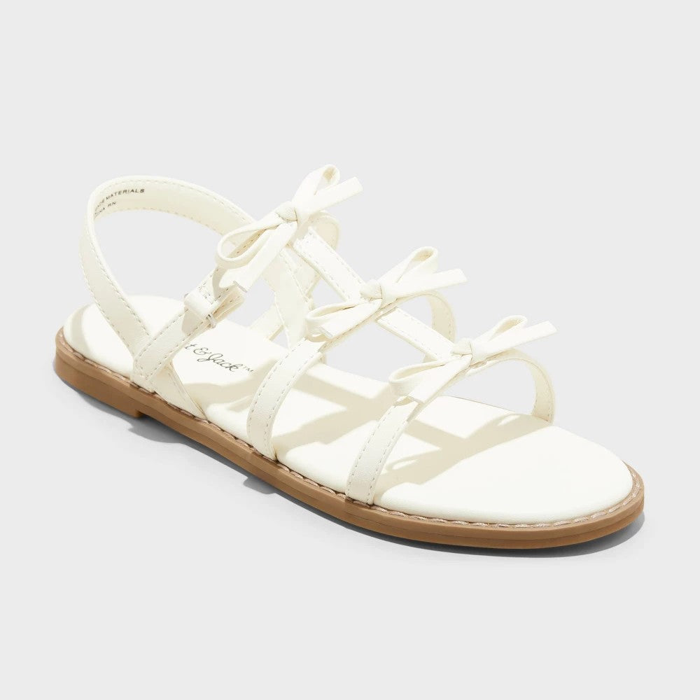 Kids' Aria Bow Sandals - Cat & Jack™ Ivory 5: Open Toe, Adjustable Strap, Flexible Sole - Girl