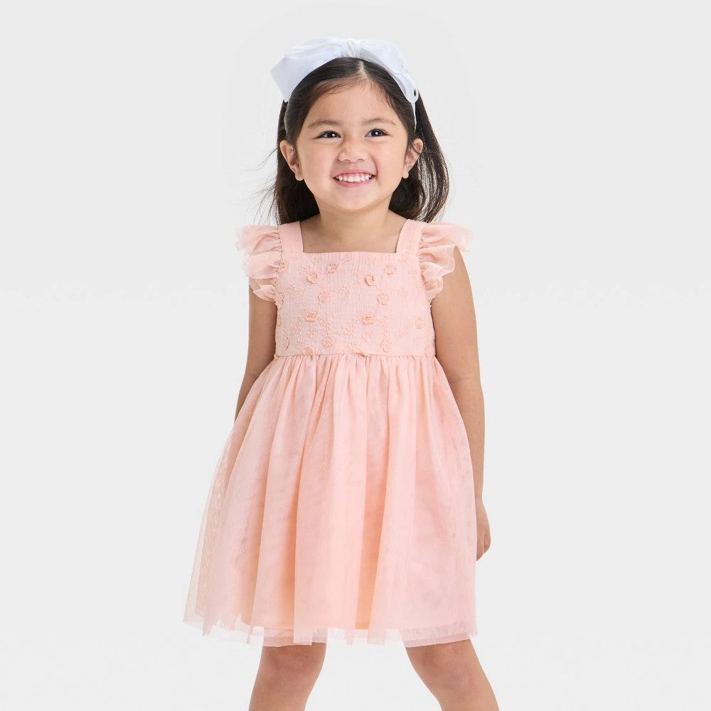 Cat & Jack Toddler Girls' Embroidered Tulle Dress 4T Light Pink