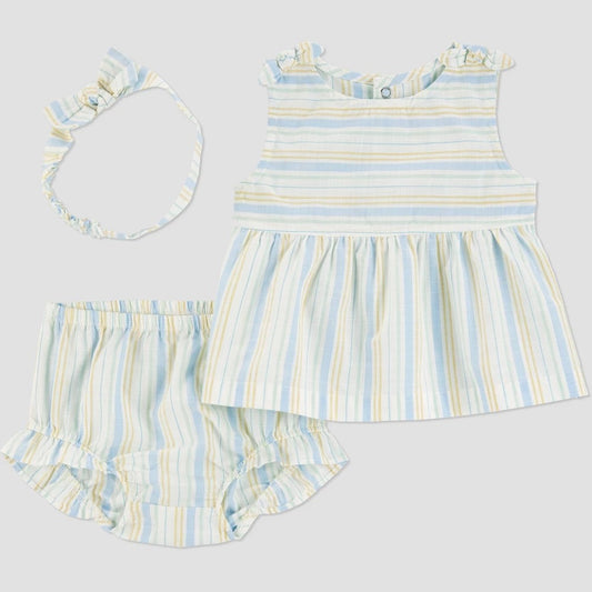 Carter's Baby Girls' 3pc Striped Set with Headband - 6M
