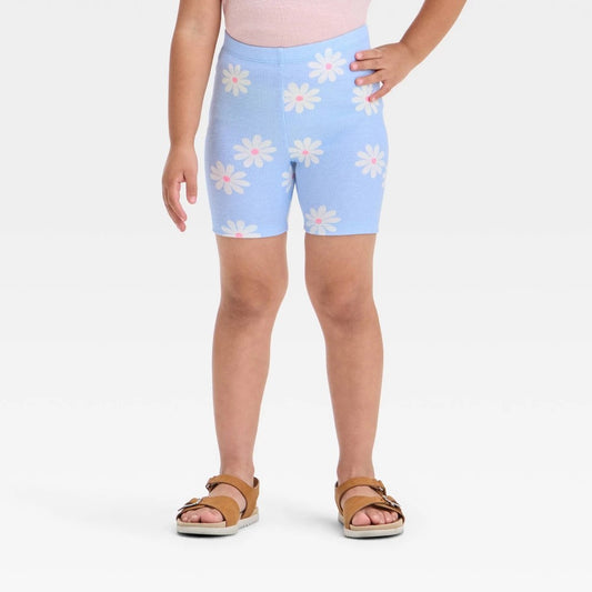 Toddler Girls' Ribbed Bike Shorts - Cat & Jack Light Blue 5T: Cotton Blend, Midweight, Elastic Waist, Floral Pattern