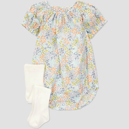 Carter's Baby Girls' Floral Romper with Tights 9M Blue