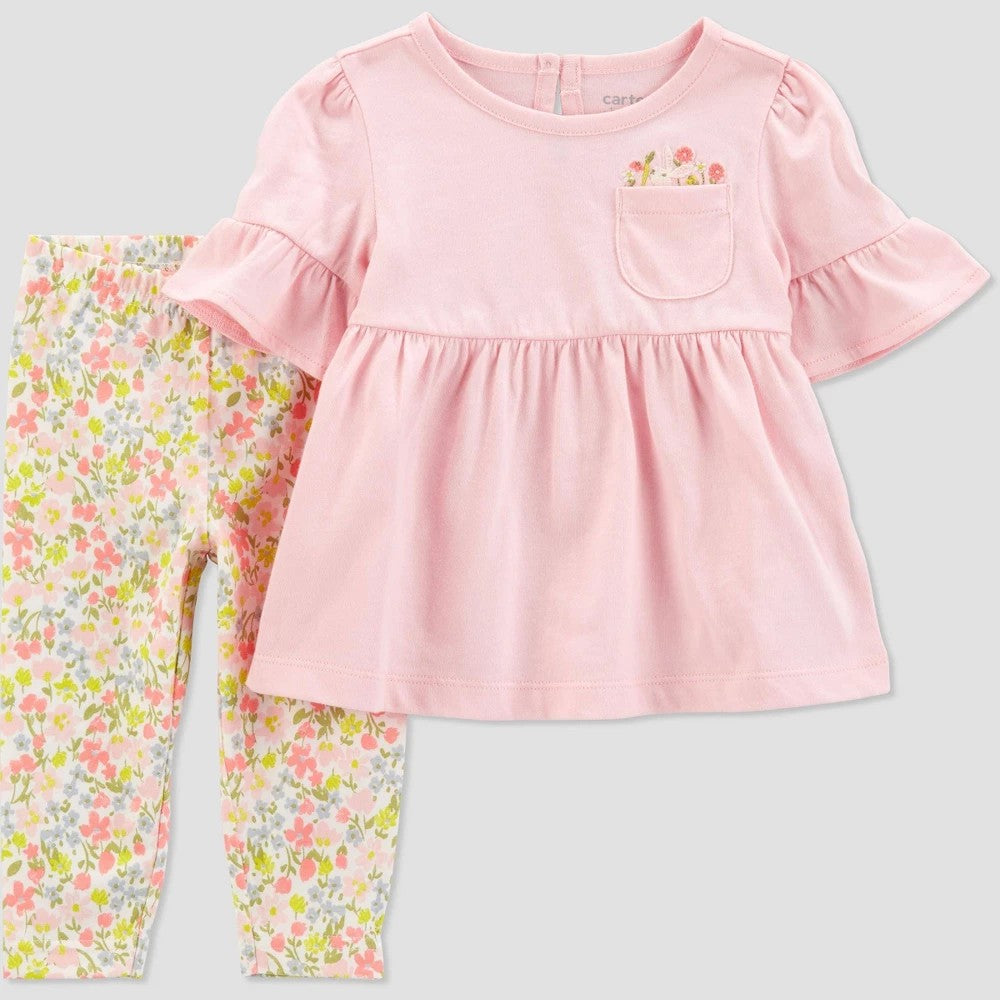 Carter's Just One You Baby Girls' Bunny Floral Top & Bottom Set - Pink 12M