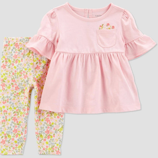 Carter's Just One You Baby Girls' Bunny Floral Top & Bottom Set - Pink 12M