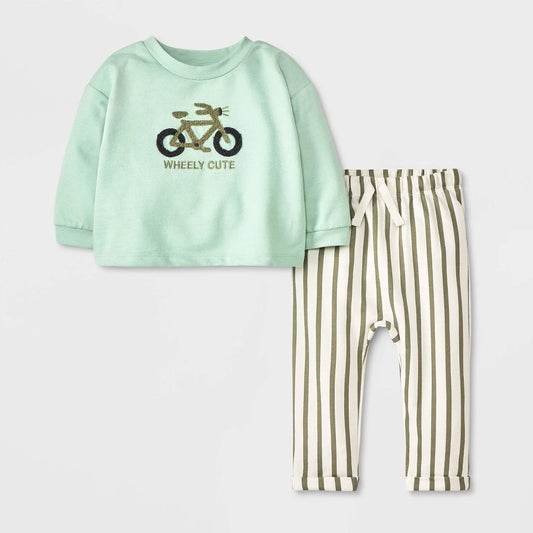 Baby Boys' French Terry Top & Bottom Set - Cat & Jack Light Green 12M