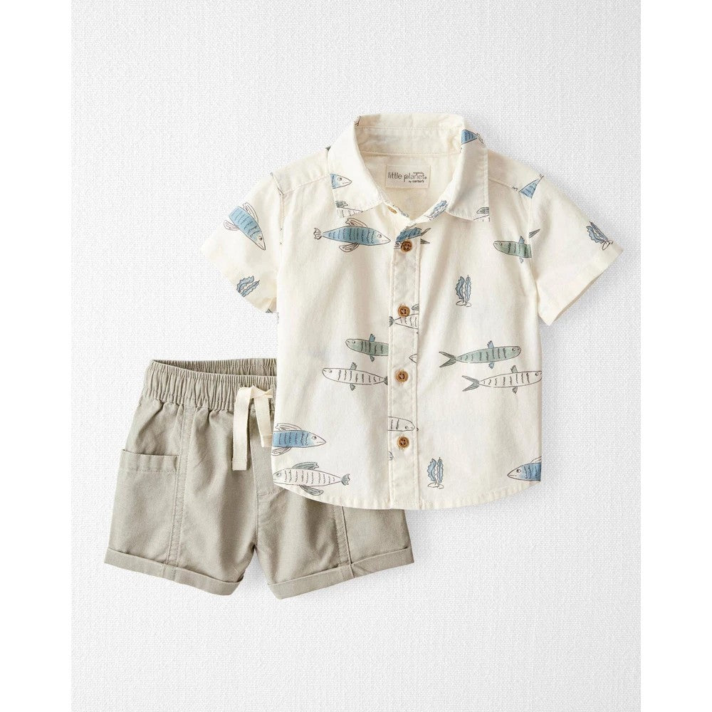 Little Planet Organic Cotton Fish Print 
Set, 3M boys'