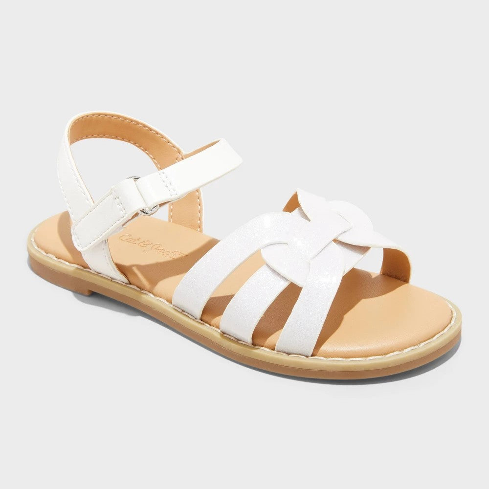 Toddler Girls' Everleigh Sandals - Cat & Jack™ White 6T: Adjustable Hook and Loop Strap, Open Round Toe, Flexible TPR Outsole