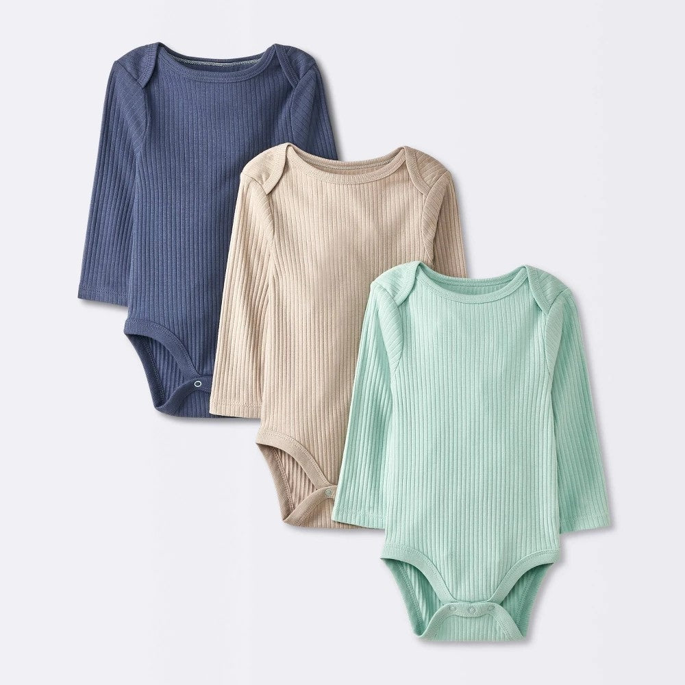 Cloud Island Baby boys Bodysuit 3pk, Blue, Long Sleeve, 0-3M