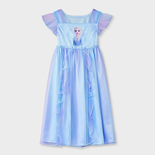 Toddler Girls' Frozen Elsa NightGown - Blue 4T: Polyester, Lightweight, Crew Neck, Short Sleeve