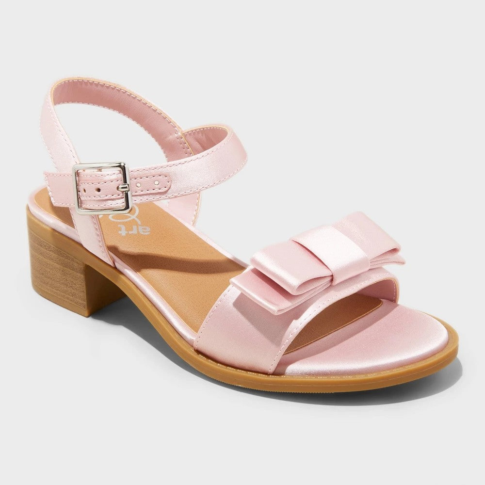 Kids' Belle Satin Dress Heels - Art Class™ Blush 3: Block Heel, Open Toe, Buckle Closure - Girl