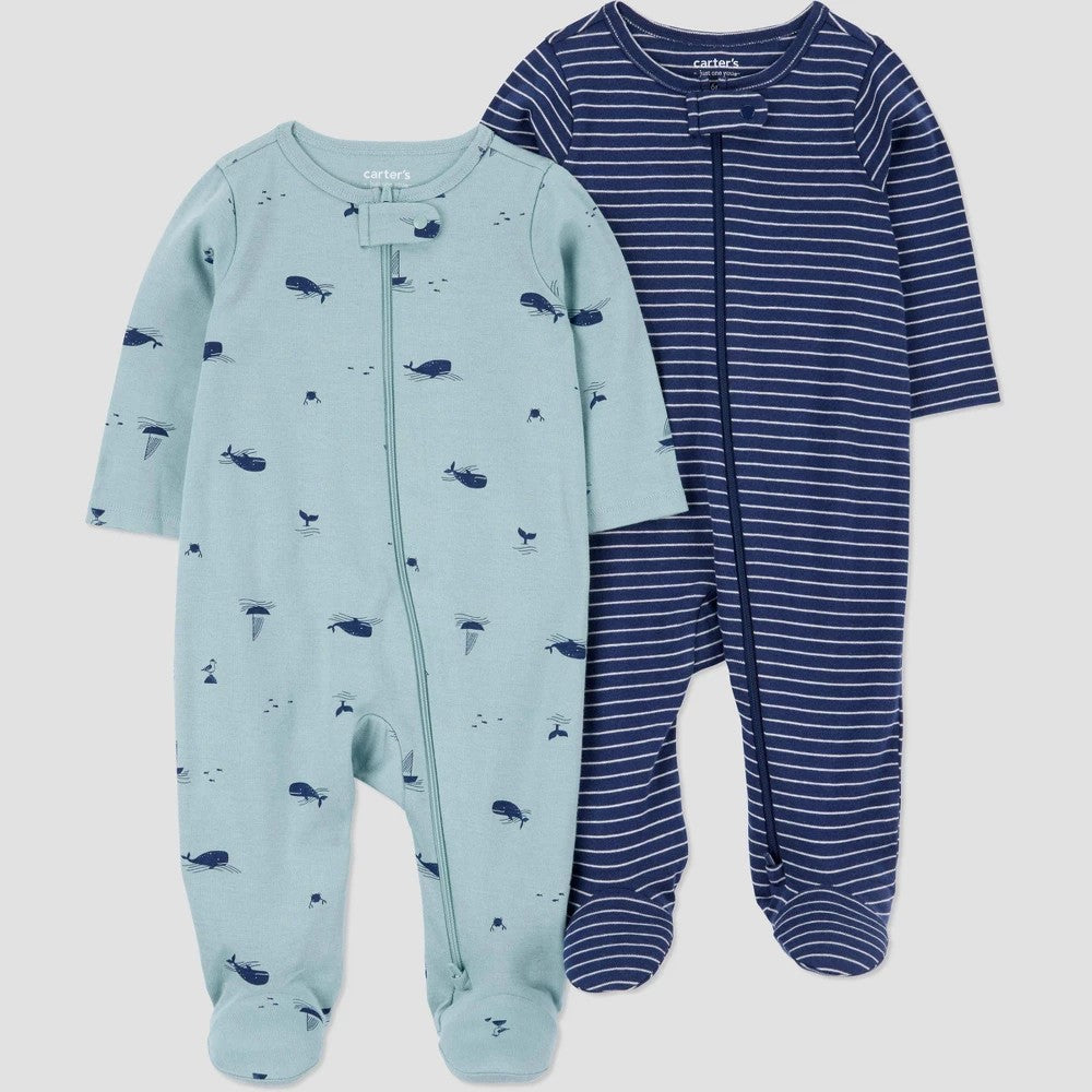 Carter's Just One You® Baby Boys' 2pk Nautical Sleep N' Play - Blue 6M: Cotton Footed Pajamas, Two-Way Zipper, Boat Pattern