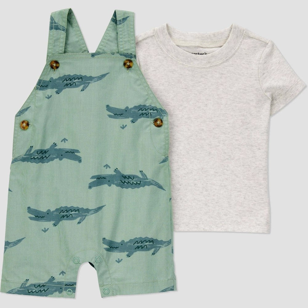 Carter's Baby Boys' Gator Shortalls Set - Newborn Green