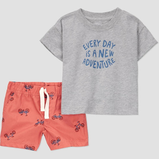 Carter's Baby Boys' Adventure Set 6M - Gray/Orange Bicycle Pattern