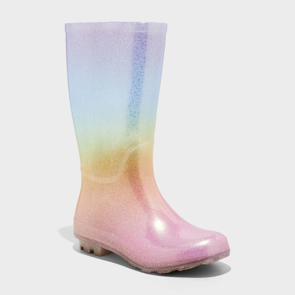 Cat & Jack Girl's Cece Glitter Rain Boots Size 1 Ombre