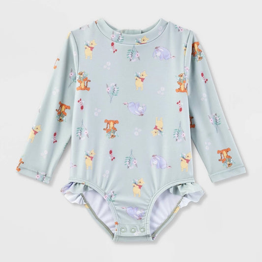 Disney Girls' Swimsuit 9M - UPF 50+ Long Sleeve Rash Guard