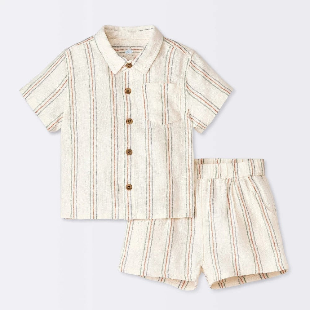 Baby Boys' Gauze Slub T-Shirt & Shorts Set - Cloud Island Cream Newborn