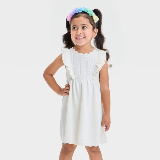 Cat & Jack Girls' Ruffle Sweater Dress Cream 4T