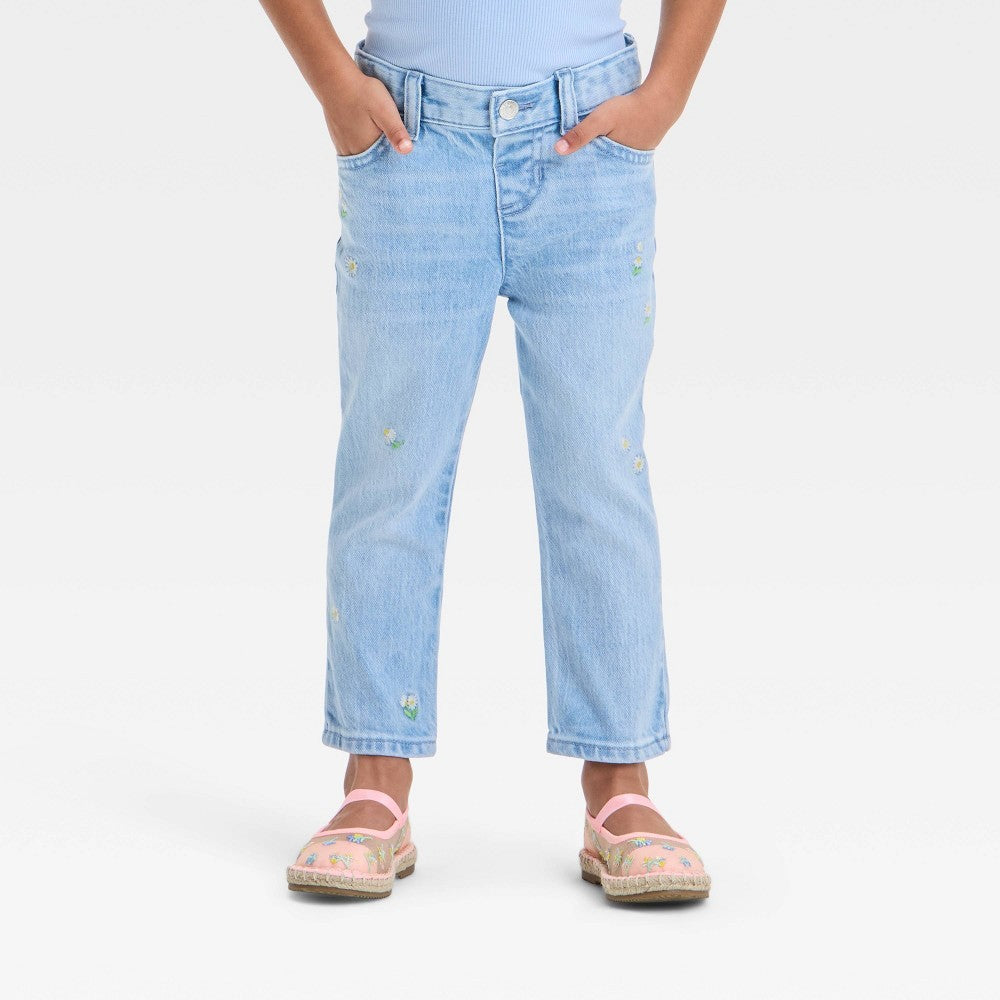 Cat & Jack Toddler Girls' 2T Embroidered Daisy Denim Pants