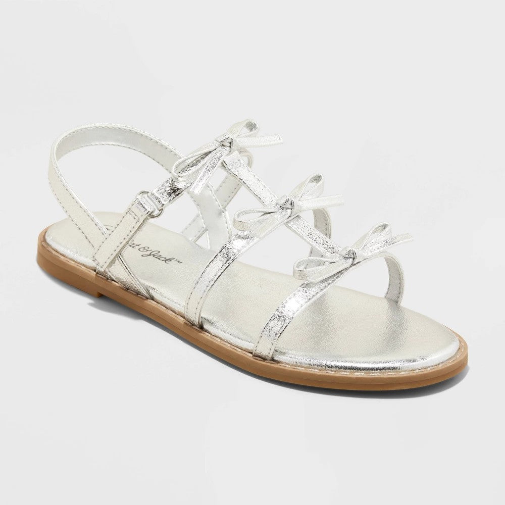Cat & Jack girl Aria Bow Sandals Silver Size 2