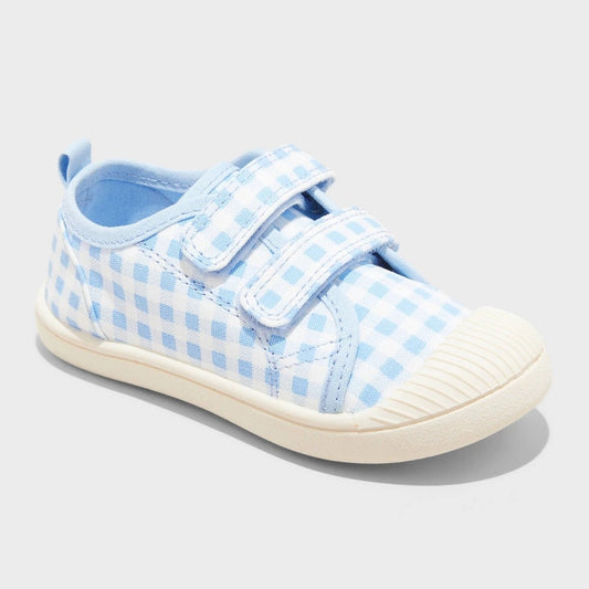Toddler Parker Sneakers - Cat & Jack™ Blue 12T: Machine Washable Canvas, Hook and Loop Closure, Gingham Check Pattern - Boy