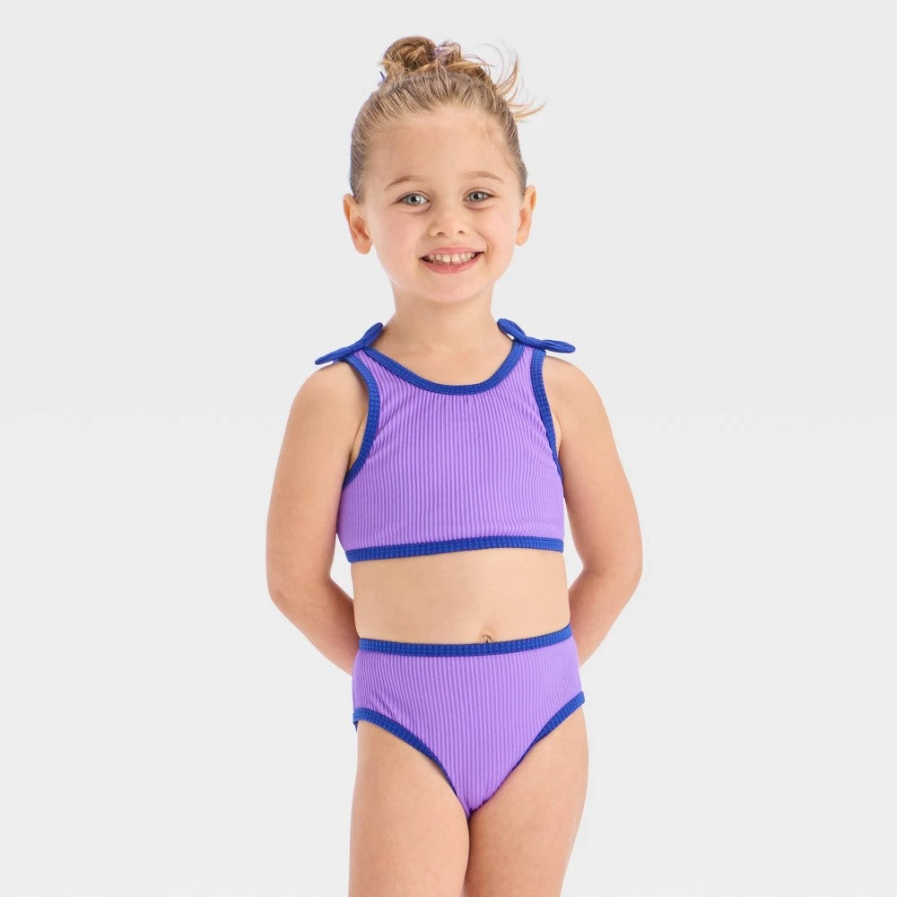 Cat & Jack Toddler Girls' Ribbed Bikini Set Purple 2T