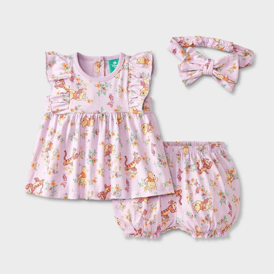 Toddler Girls' 3pc Disney Winnie the Pooh Top & Bloomer Shorts Set with Headband - Purple 12M