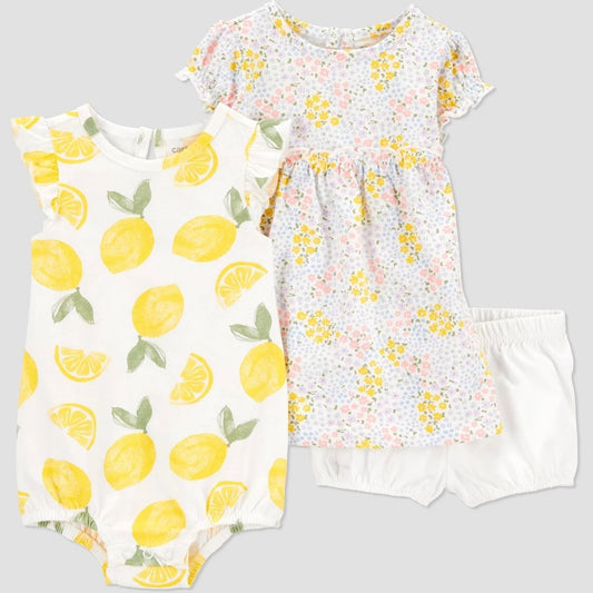Carter's Baby Girls' 3pc Lemon Dress Set - Newborn Yellow