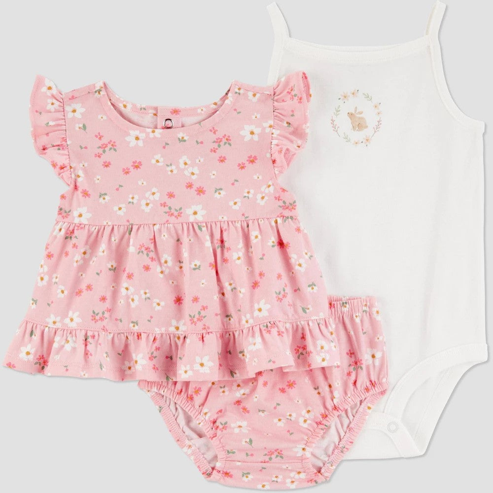 Carter's Just One You Baby Girls' Floral Bunny Top & Bottom Set - Pink Newborn
