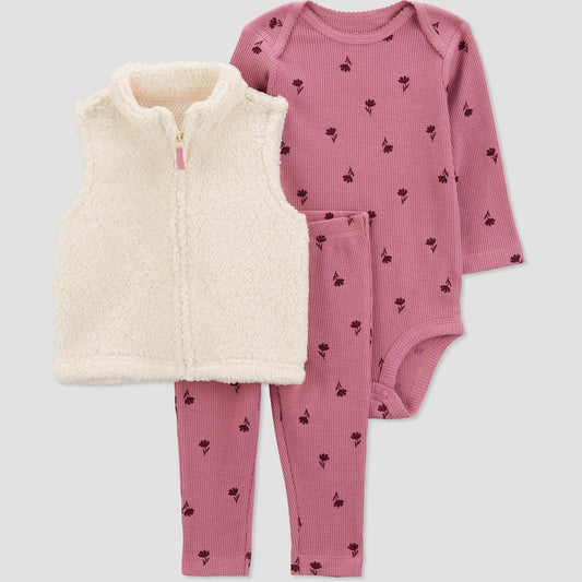Carter's Just One You Baby Girls' Floral Vest Top & Bottom Set - Purple/White 6M: 3-Piece Infant Outfit, Faux Shearling, Thermal
