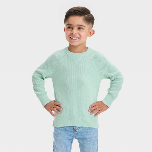 Toddler Boys' Pullover Crew Neck Sweater - Cat & Jack™ Green 3T: Cotton, Lightweight, Raglan Sleeve