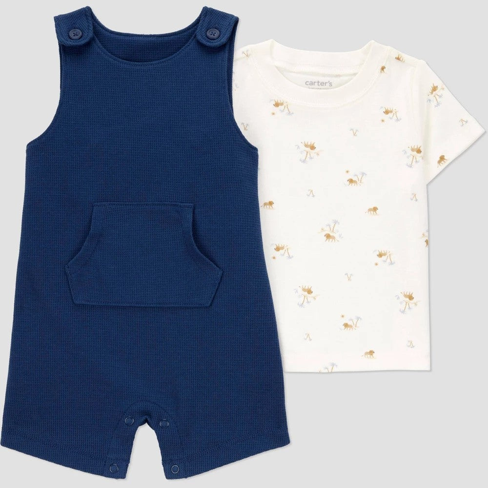 Carter's Boys' Navy Textured Safari Shortalls Set 9M