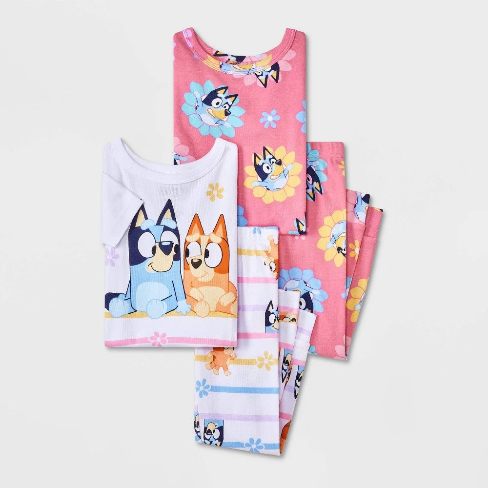Bluey Toddler Girls' 4pc Cotton Pajama Set 2T - White