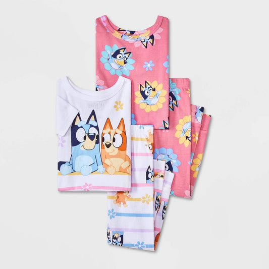 Bluey Toddler Girls' 4pc Cotton Pajama Set 2T - White