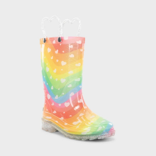 Western Chief Toddler girl Heart Waves Rain Boots - 11T: Glitter, Light up, Waterproof,
