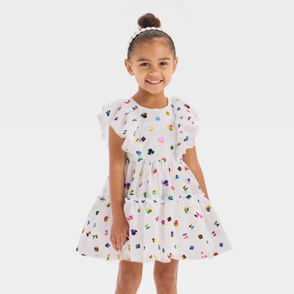 Disney Minnie Mouse 4T Rainbow Foil Tulle Dress - White girl