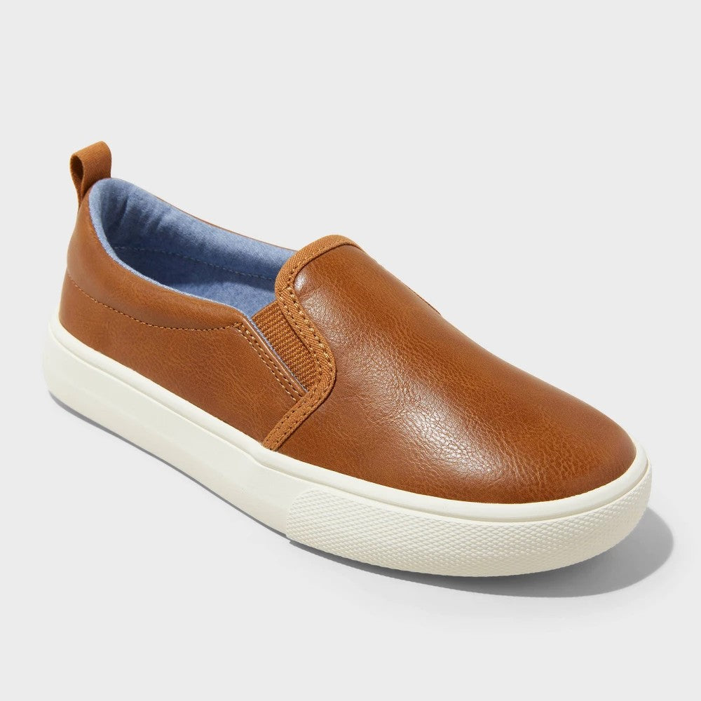 Kids' Rune Slip-on Sneakers - Cat & Jack™ Cognac 4: Faux Leather, Non-Marking Sole, Closed Round Toe, Low Top Design - Girl