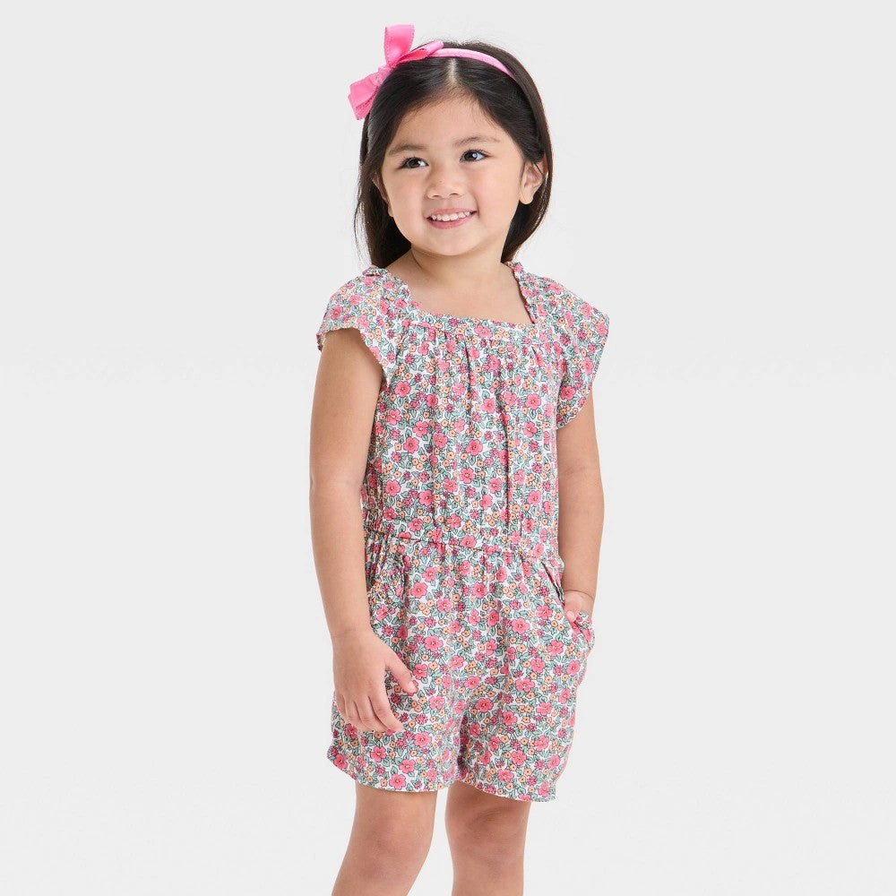 Cat & Jack Girls' 3T Floral Romper with Elastic Straps