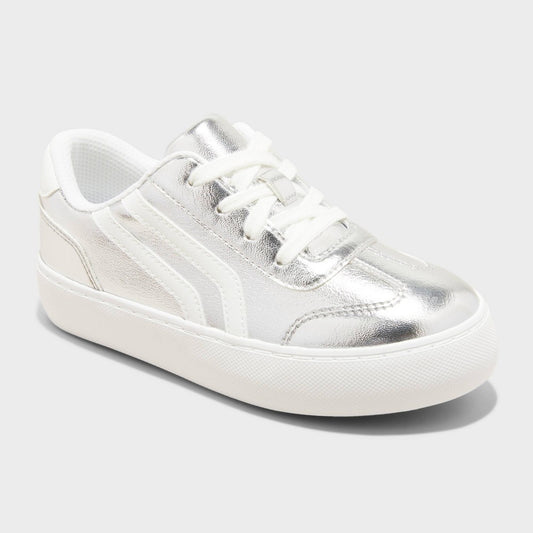 Cat & Jack girl Platform Court Sneakers, Silver 
1