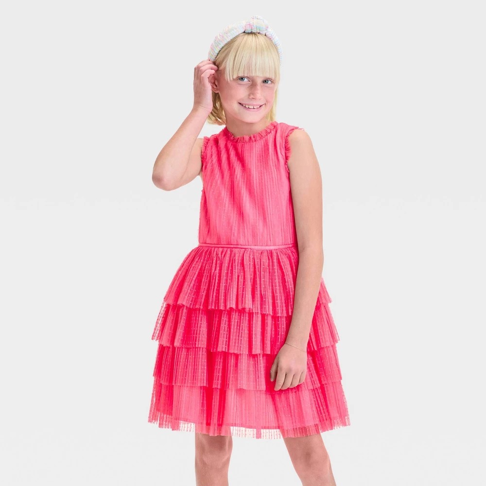 ZENZI Girls' Sleeveless Ruffle Dress XS - Melon Pink