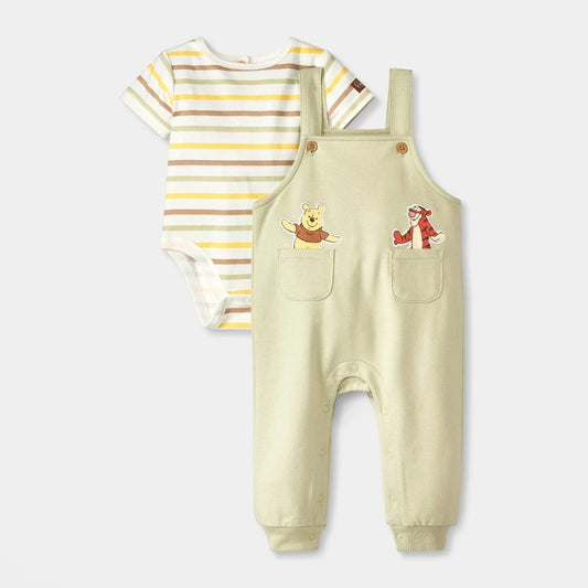 Disney Baby Boys' 2pc Winnie the Pooh Pocket Overalls & Striped Bodysuit Set Green