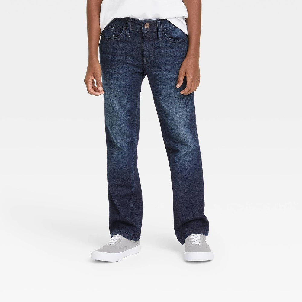 Cat & Jack Boys' Stretch Straight Fit Jeans, Blue 14 Slim