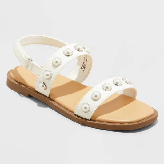 Kids' Eve Pearl Sandals - Cat & Jack, Open Toe Hook & Loop Ankle Strap