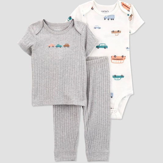 Carter's Just One You® Baby Boys' Vehicles Printed Top & Bottom Set - Heather Gray 9M: Elastic Waistband