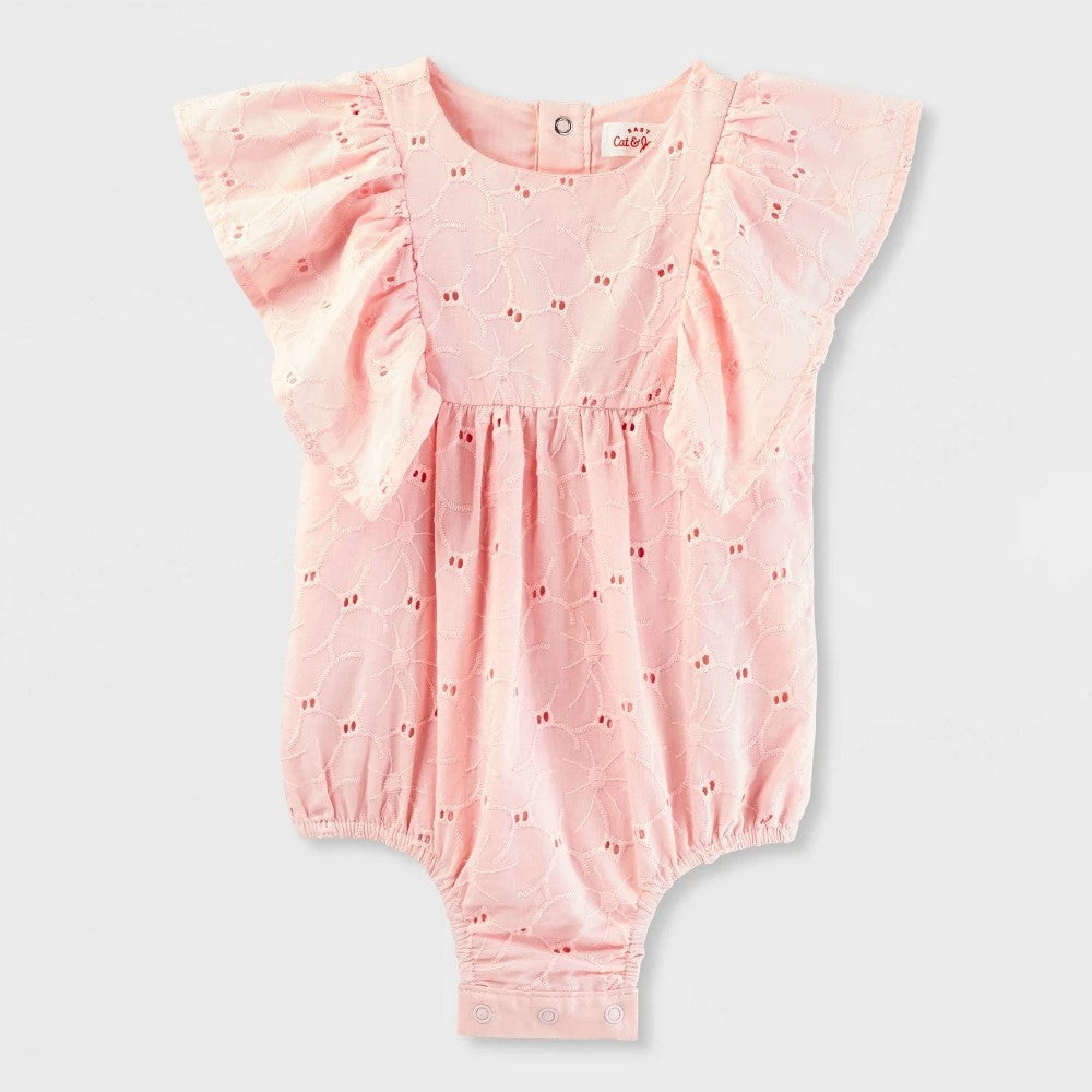 Cat & Jack Baby Girls' Eyelet Bubble Romper Light Pink
