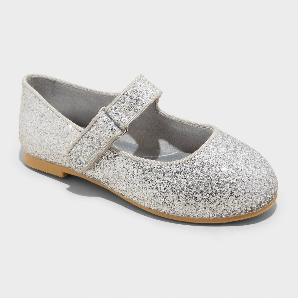 Cat & Jack  girl Addy Glitter Ballet Flats Silver 9T