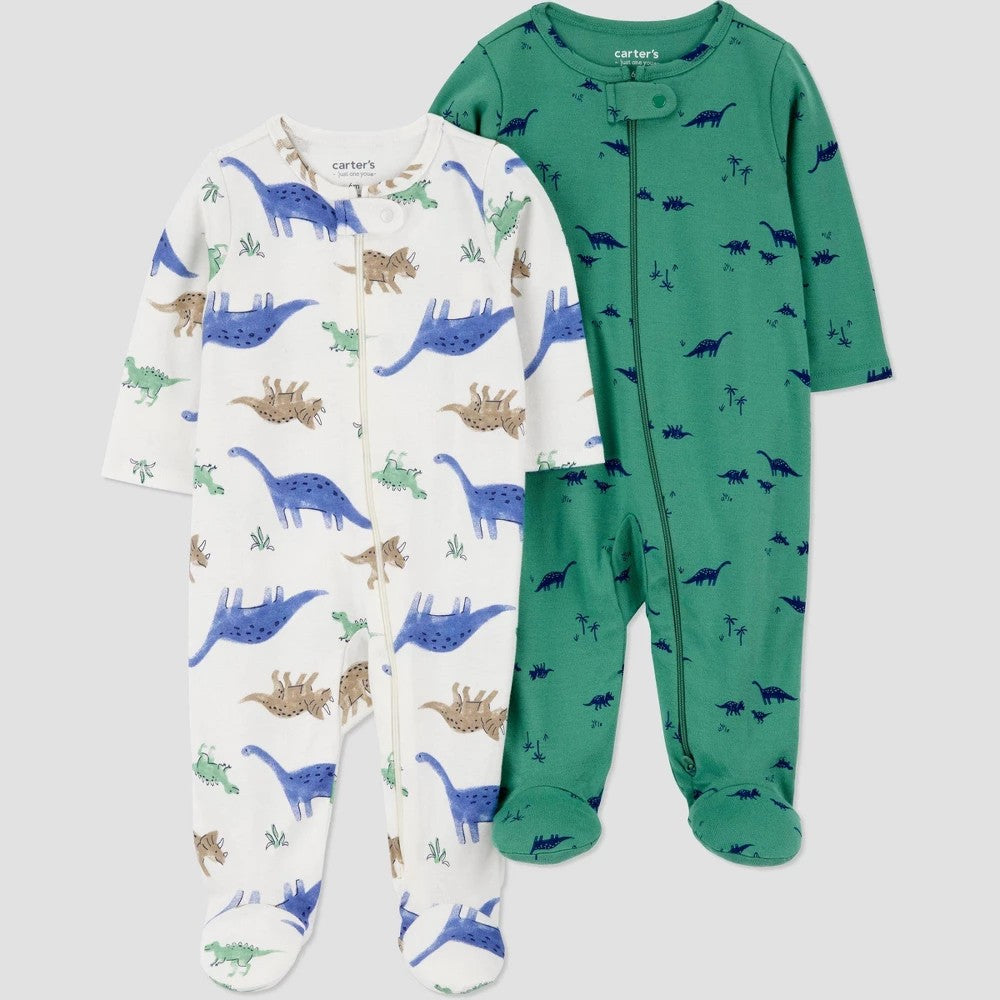 Carter's Baby Boys' 2pk Dinos Sleep N' Play Newborn Pajamas
