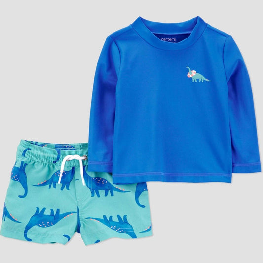 Carter's Just One You® Baby Boys' Long Sleeve Dinosaur Printed Rash Guard Set Blue