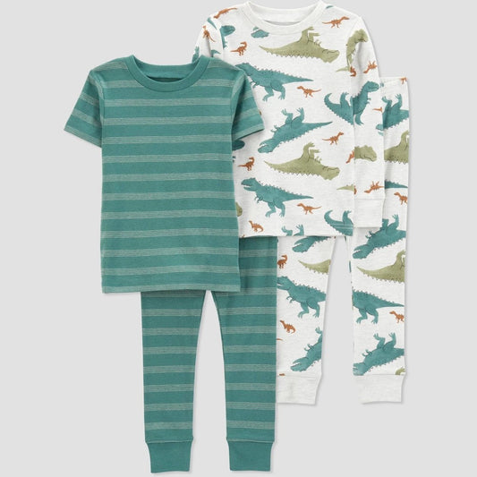 Carter's Just One You Toddler Boys' 4pc Cotton Dinos and Striped Pajama Set - Green/Gold 18M