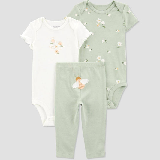Carter's Just One You Baby Girls' Floral Printed Top & Bottom Set - Green 3M